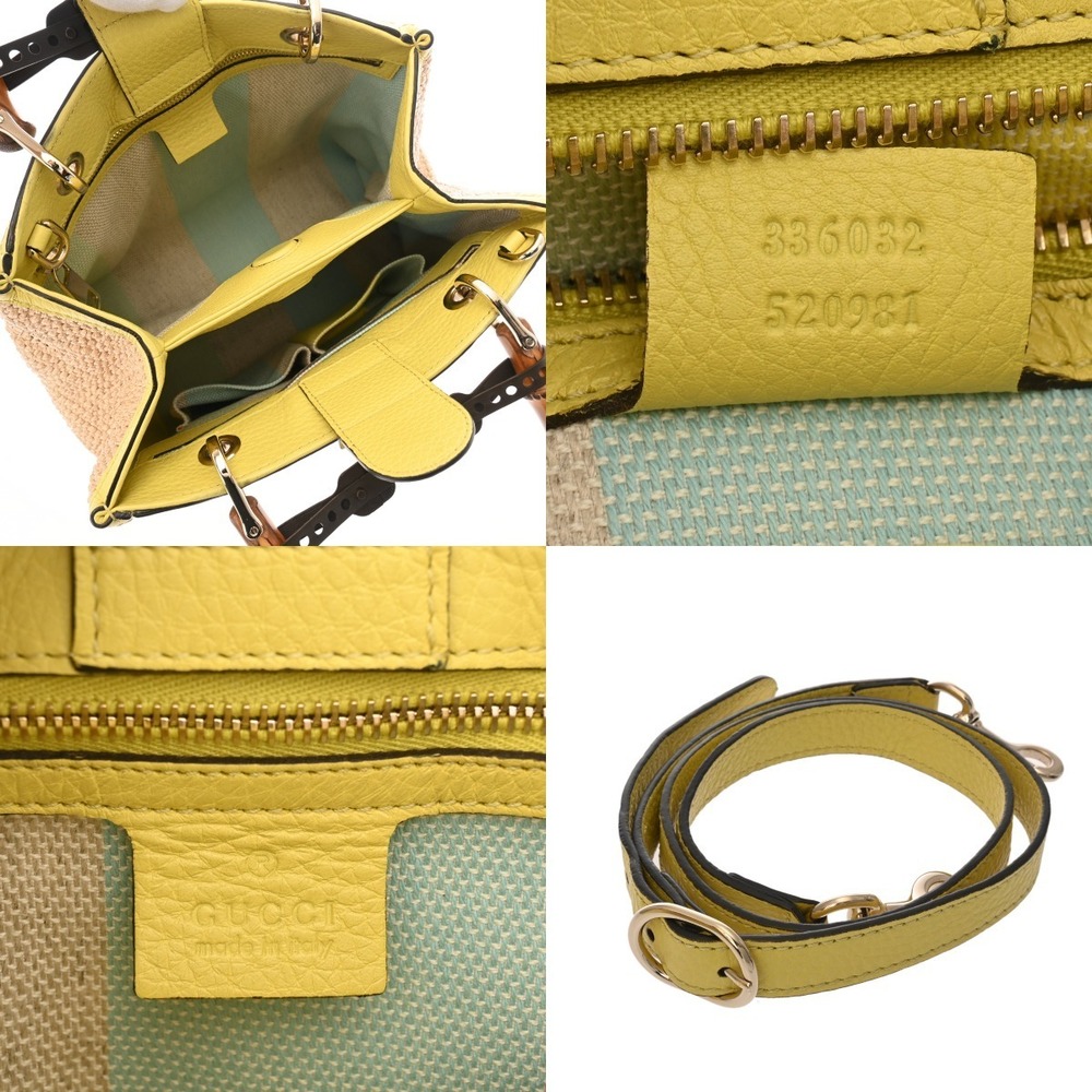 Gucci Leather Beige Yellow Tote Tan Bamboo Bag Straw Tan Handbag - Picture 10 of 10